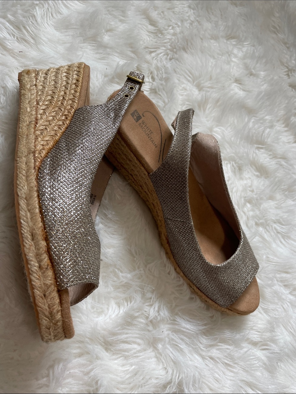 White Mountain Metallic Sparkle Espadrille Wedge Slingback size 10